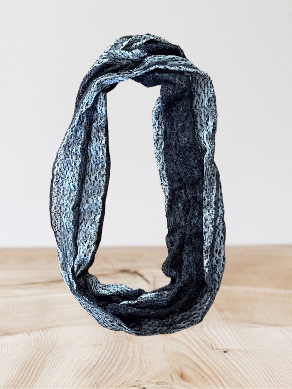 Black White & Silver Gray Textured Circle Infinity Scarf One Size